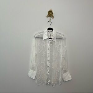 Zara Limited Edition Beaded Embroidered Button Down Top S
